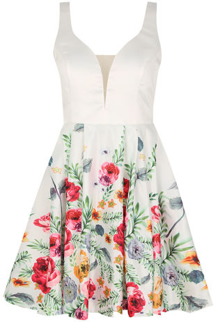 Satin Netted Floral Day Dress in WHITE