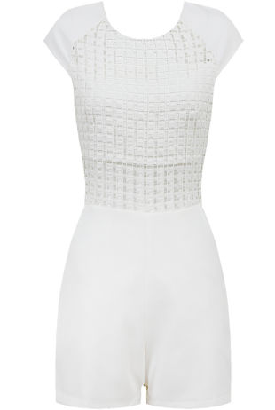 Cream Cap Sleeve Lace Panel Side Pocketed Playsuit