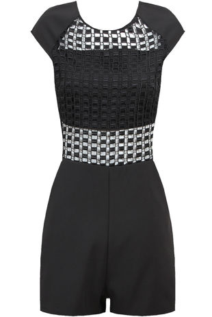 Black Cap Sleeve Lace Panel Side Pocketed Playsuit