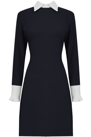 Navy Bell Ruffle Wrists Peter Pan Collar Dress