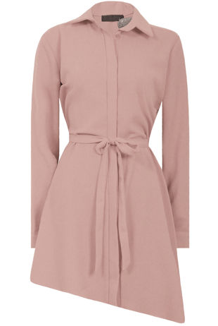 Front Tie Up Asymmetric Hem Shirt Dress