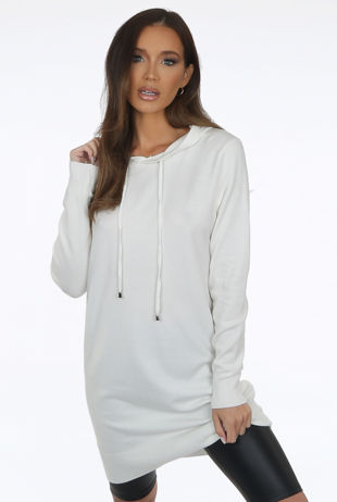 White Fine Knit Hooded Jumper Dress