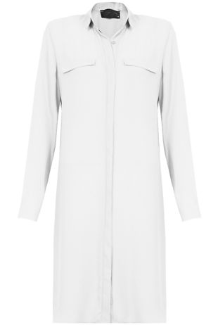 Cream Long Length Chiffon Shirt Dress