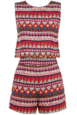 Pink Aztec Printed Sleeveless Top & Shorts set
