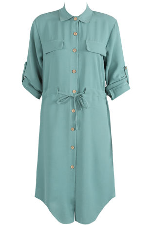Teal Front Pocket Button Up Shirt Dress