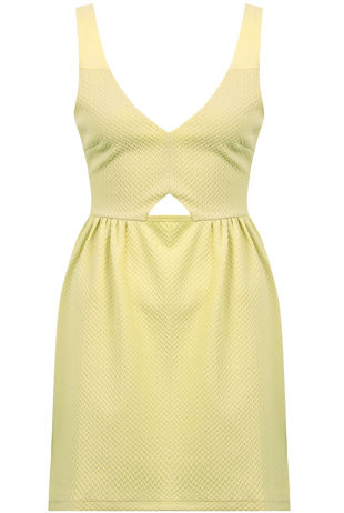 Yellow Cut Out Front Textured Skater Dress