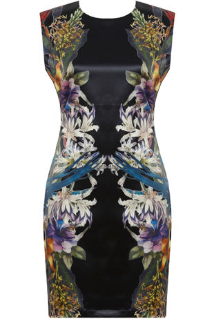 Black Contrast Floral Print Bodycon Dress