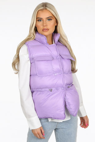 Lilac Pocket Front Quilted Gilet