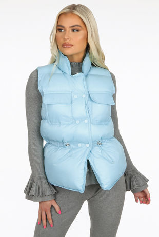 Blue Pocket Front Quilted Gilet
