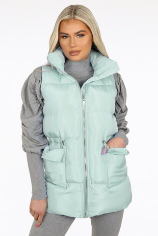 Mint Padded High Collar Gilet
