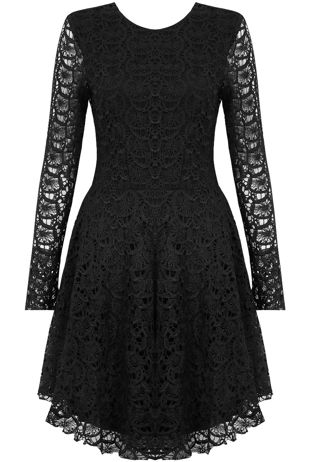 Black Lace Detail Back Zip Up Skater Dress