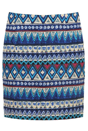 Blue Wavy Print Back Zip Up Knitted Skirts