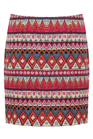 Burgundy Wavy Print Back Zip Up Knitted Skirts