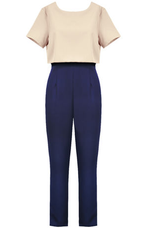 Beige & Navy Two Tone Layered Jumpsuit