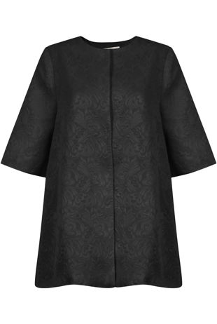 Black Floral Detail Swing Button Up Coat