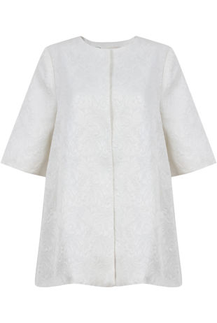 Cream Floral Detail Swing Button Up Coat