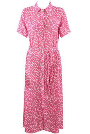 Fuchsia Dalmatian Print Short Sleeve Shirt Dress 