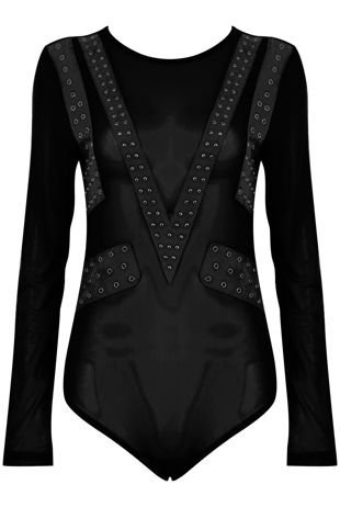 Mesh Body Eyelet Detail Bodysuits