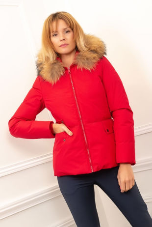 Red Fur Trim Hooded Jacket