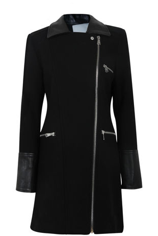 Black faux Fur Collar Biker Coat 