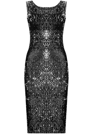 Black & Silver Sequin Back Low Deep Midi Dress
