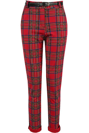 Red Check Belted Trousers