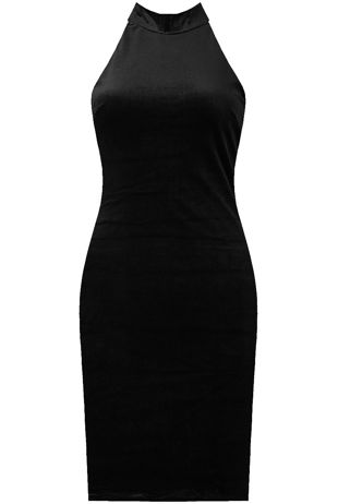 Black Velvet High Neck Bodycon Dress 