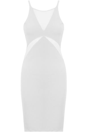 White Mesh Insert Bodycon Dress