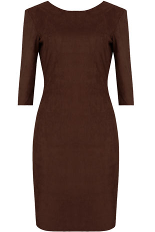 Brown Suedette Asymmetric Bodycon Dress