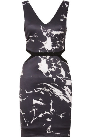 Black Marble Print Side Cut Out Bodycon Dress