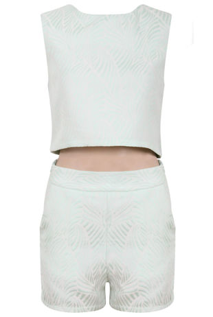 Mint Embossed Crop Top & Shorts
