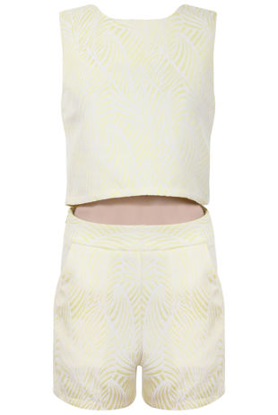 Yellow Embossed Crop Top & Shorts