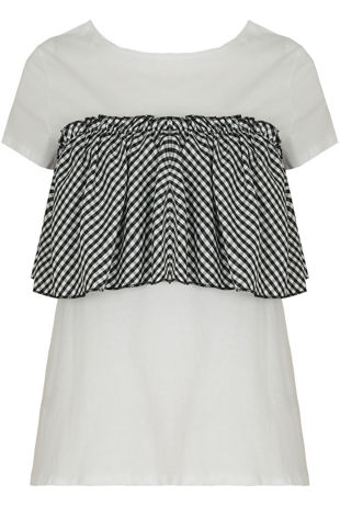 White Contrast Gingham Back Tie Up Tees