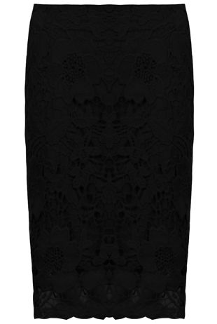 Black Floral Crochet Lined Side Zip Up Skirts 