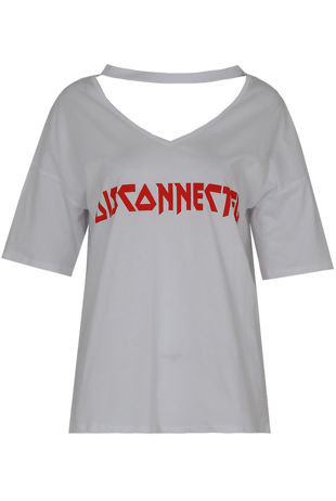 White Choker Neck Printed Tee