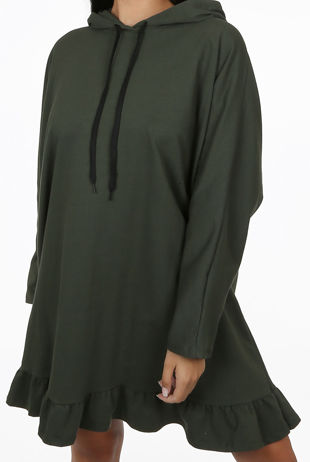 Khaki Hooded Tie Up Jumper Dress