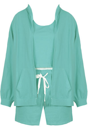 Mint 3 Piece Set Cami Short And Hoodie Set