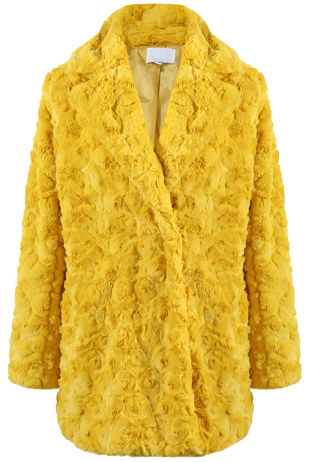 Soft Faux Fur Teddy Coat In Yellow