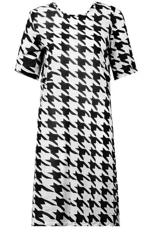 Black Dog Tooth Print Shift Dress 