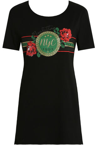 Black NYC Embossed T-Shirt Dress