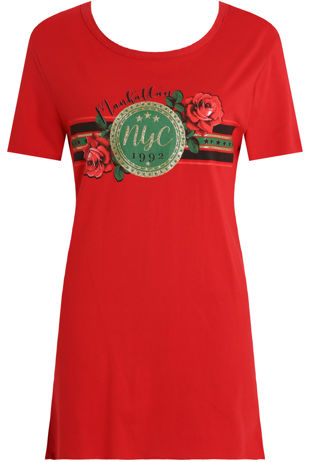 Red NYC Embossed T-Shirt Dress