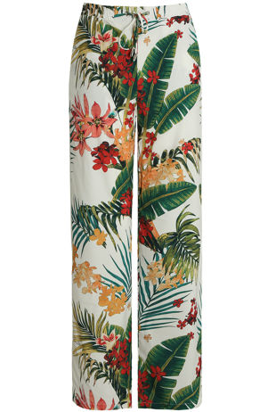 White Tropical Front Tie Up Palazzo Trouser