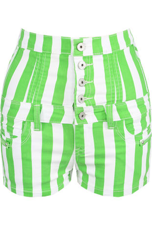 Green & White Striped High Waisted Shorts