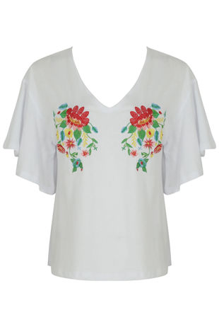 White Floral Embroidered T-shirt