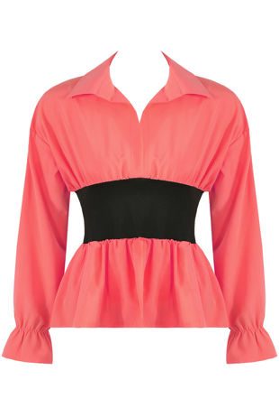Banded Waist Peplum Blouse in Fuchsia