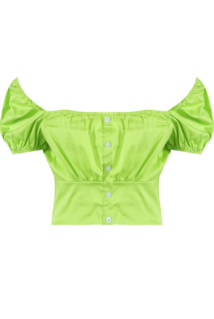 Green Ruched Shirred Bardot Blouse