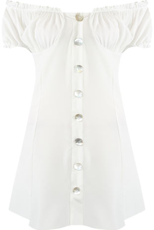 White Button Up Bardot Mini Dress