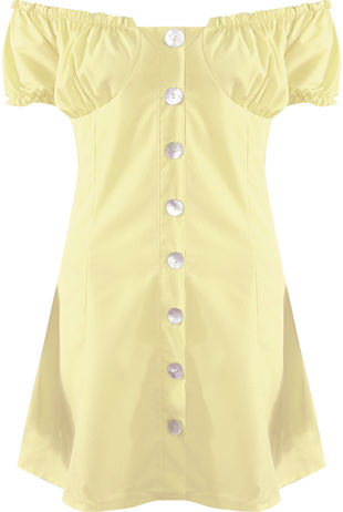 Yellow Button Up Bardot Mini Dress