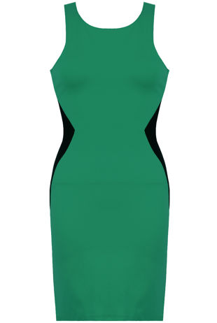 Green and Black Side Slimming Illusion Contrast Bodycon Dress