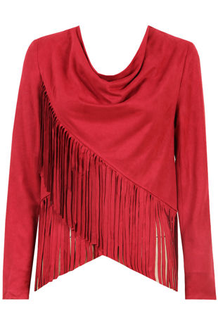 Burgundy Faux Suede Tassel Cross Over Top